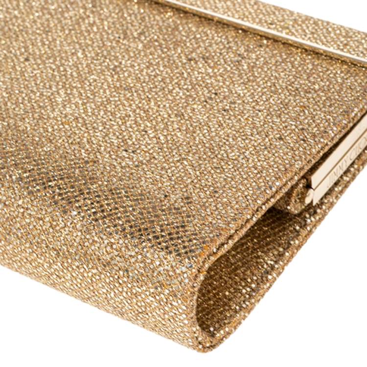 Pre Owned Jimmy Choo Metallic Gold Glitter Cayla Clutch