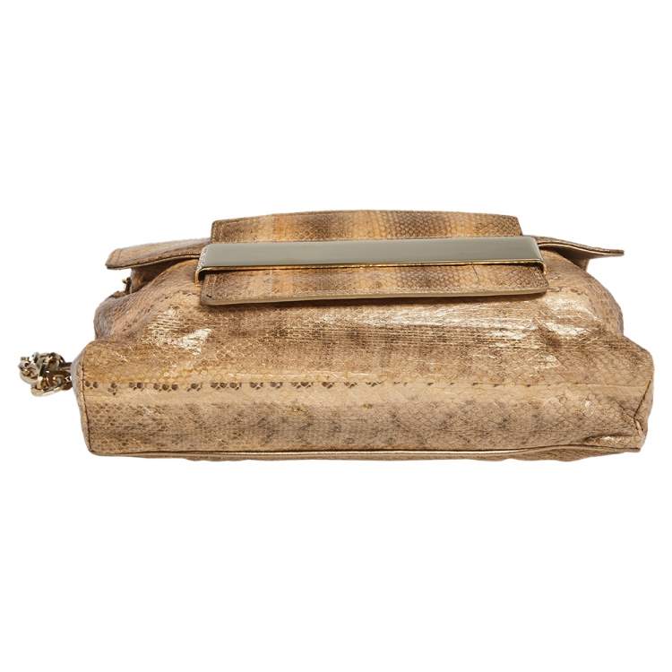 Pre Owned Jimmy Choo Brown Snakeskin Carolina Chain Shoulder Bag