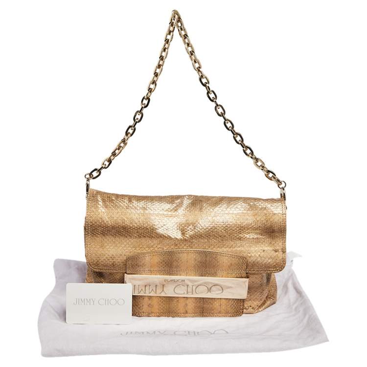 Pre Owned Jimmy Choo Brown Snakeskin Carolina Chain Shoulder Bag