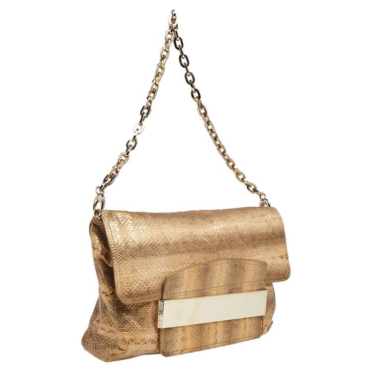 Pre Owned Jimmy Choo Brown Snakeskin Carolina Chain Shoulder Bag