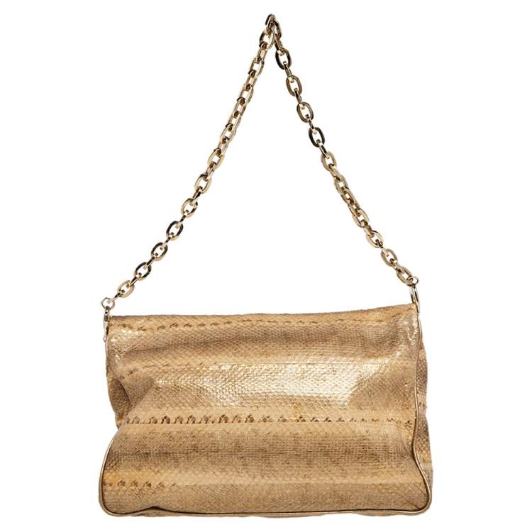 Pre Owned Jimmy Choo Brown Snakeskin Carolina Chain Shoulder Bag