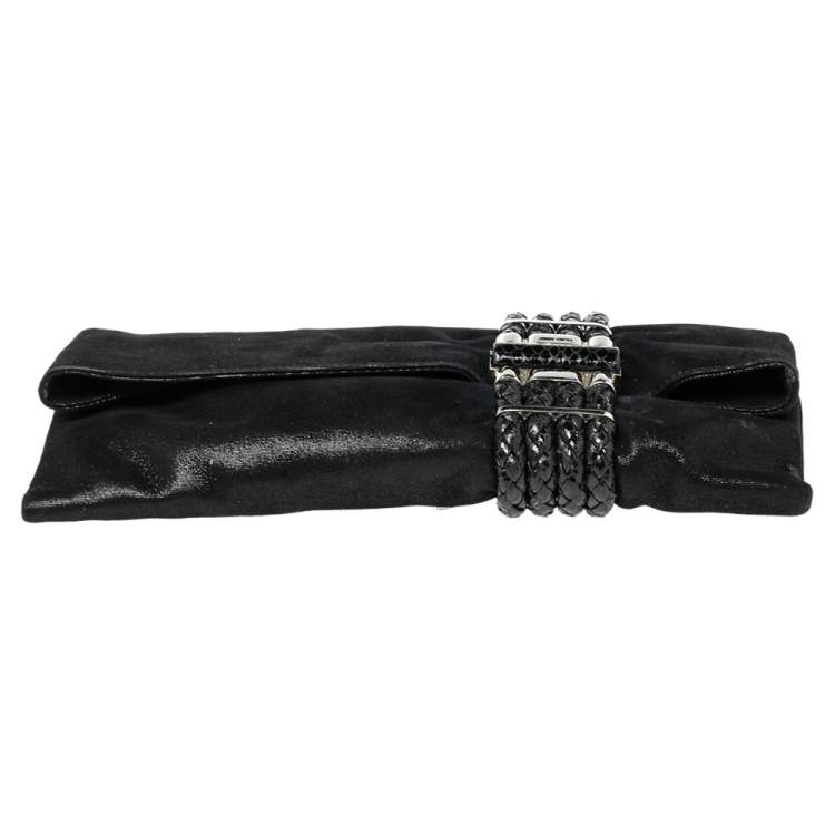 Pre Owned Jimmy Choo Black Leather and Suede Chandra Clutch