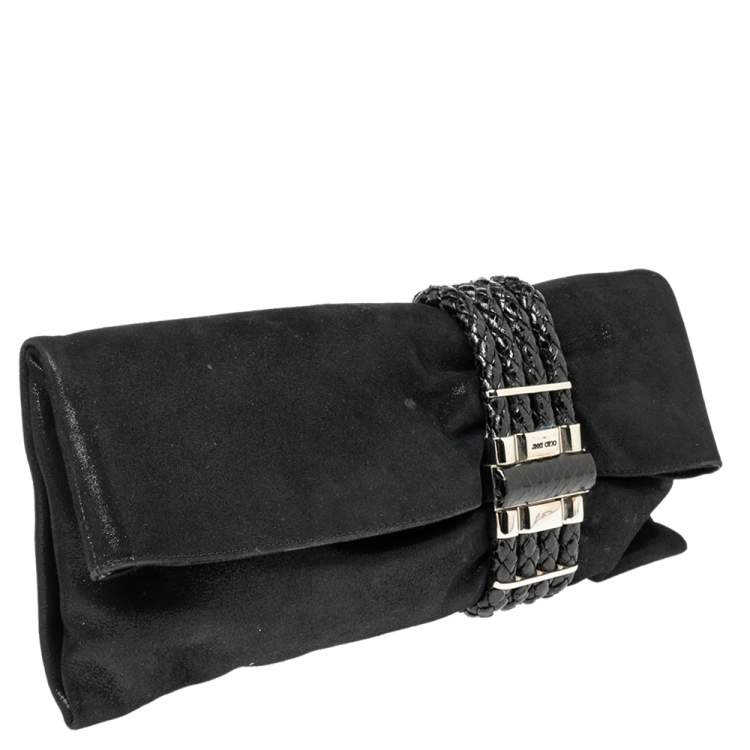 Pre Owned Jimmy Choo Black Leather and Suede Chandra Clutch
