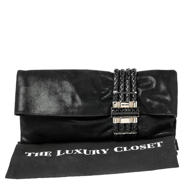 Pre Owned Jimmy Choo Black Leather and Suede Chandra Clutch