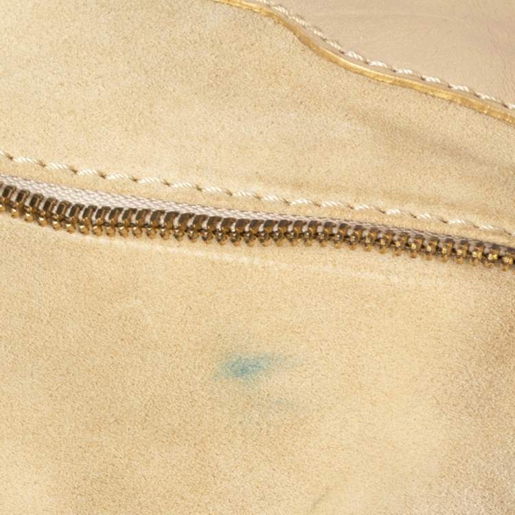 Pre Owned Jimmy Choo Beige/Gold Leather and Suede Mandah Expandable Bag