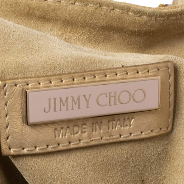 Pre Owned Jimmy Choo Beige/Gold Leather and Suede Mandah Expandable Bag