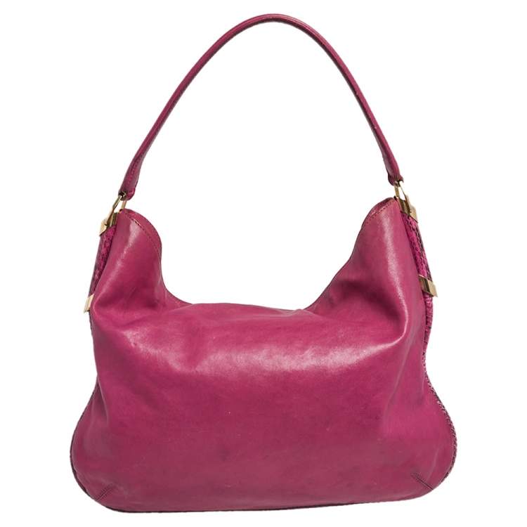 Pre Owned Jimmy Choo Pink Leather and Python Trim Zoe Hobo