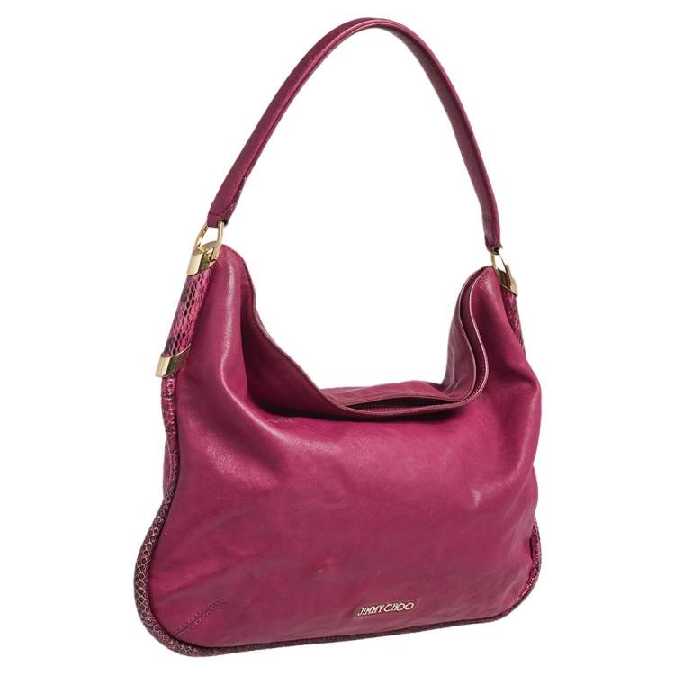 Pre Owned Jimmy Choo Pink Leather and Python Trim Zoe Hobo