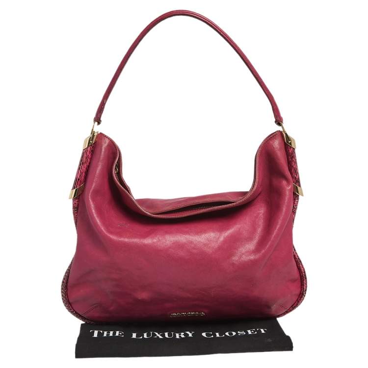 Pre Owned Jimmy Choo Pink Leather and Python Trim Zoe Hobo