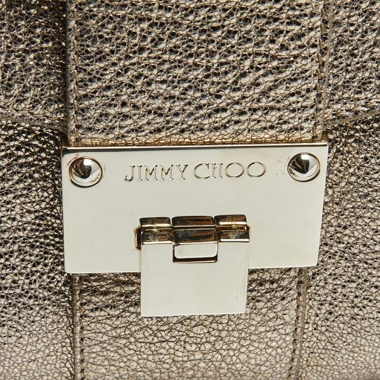 Pre Owned Jimmy Choo Metallic Gold Leather Rebel Clutch