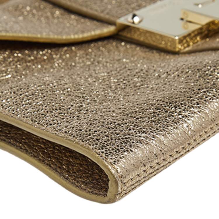 Pre Owned Jimmy Choo Metallic Gold Leather Rebel Clutch