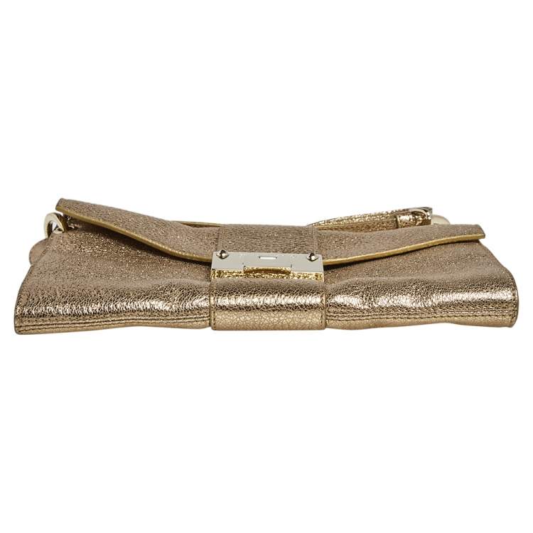 Pre Owned Jimmy Choo Metallic Gold Leather Rebel Clutch