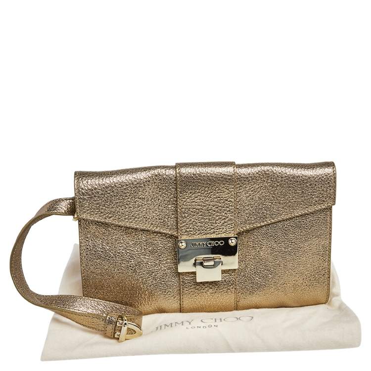 Pre Owned Jimmy Choo Metallic Gold Leather Rebel Clutch