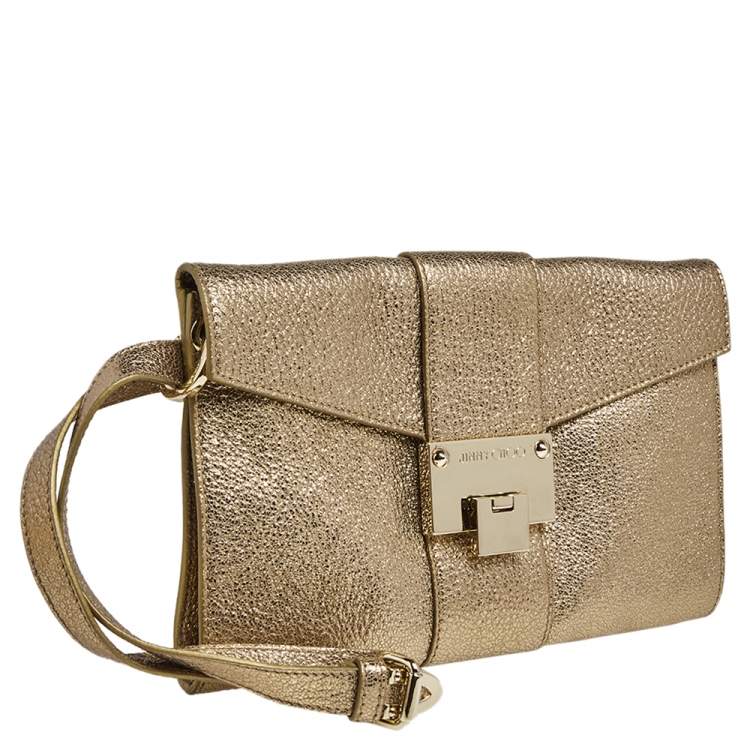 Pre Owned Jimmy Choo Metallic Gold Leather Rebel Clutch