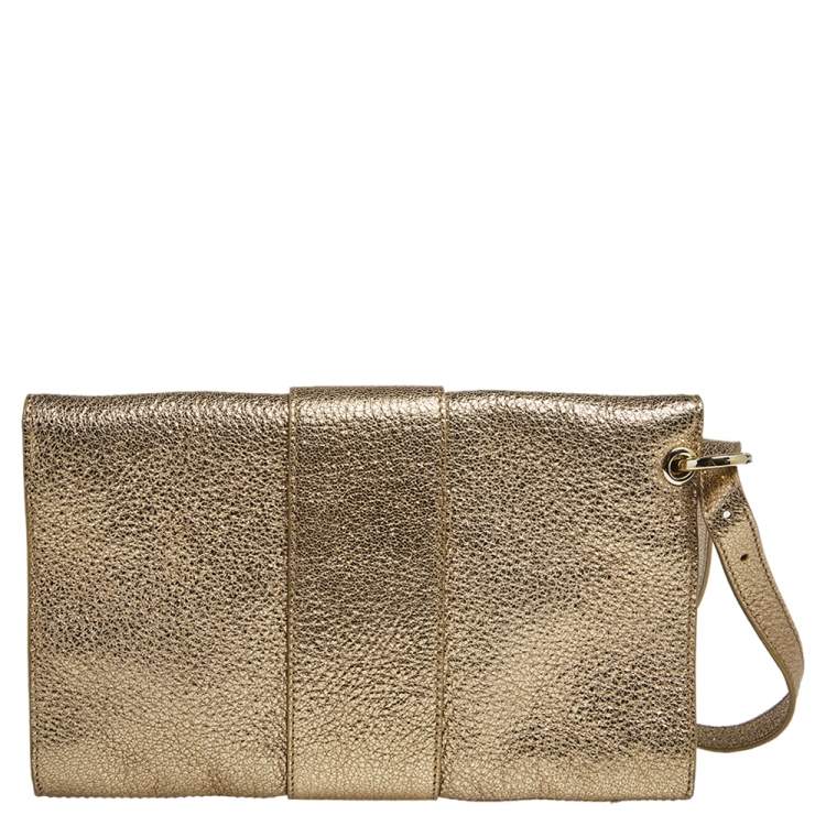 Pre Owned Jimmy Choo Metallic Gold Leather Rebel Clutch
