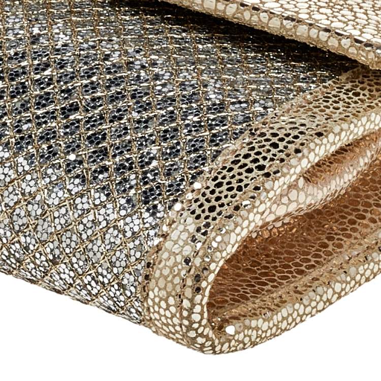 Pre Owned Jimmy Choo Metallic Gold Glitter And Textured Leather Reese Flap Clutch