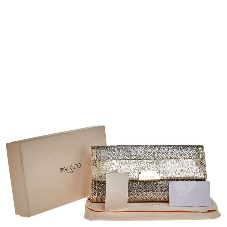 Pre Owned Jimmy Choo Metallic Gold Glitter And Textured Leather Reese Flap Clutch