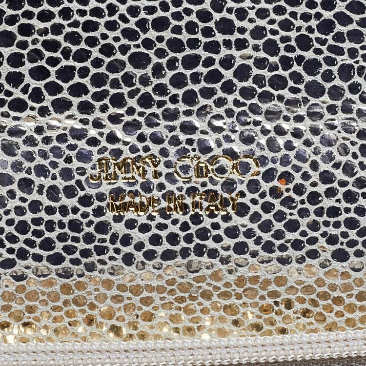 Pre Owned Jimmy Choo Metallic Gold Glitter And Textured Leather Reese Flap Clutch