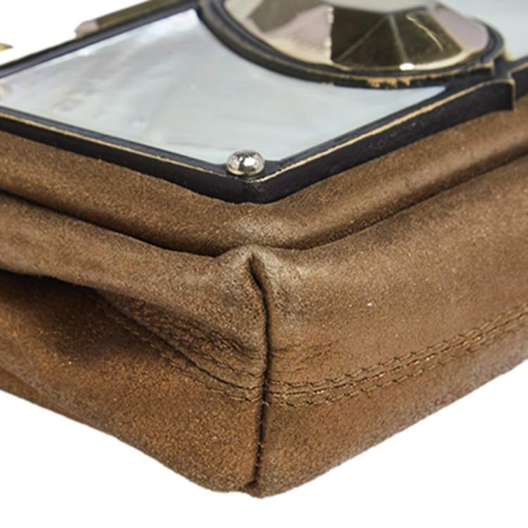مملوكة مسبقًا Jimmy Choo Metallic Brown Nubuck Leather Small Embellished Shoulder Bag