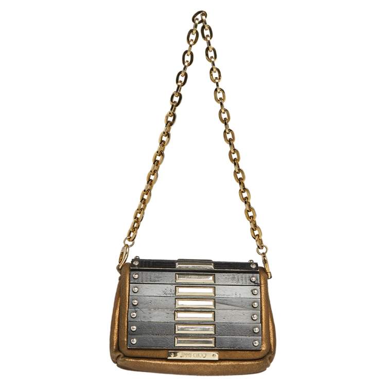 مملوكة مسبقًا Jimmy Choo Metallic Brown Nubuck Leather Small Embellished Shoulder Bag