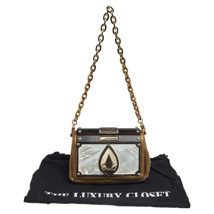 مملوكة مسبقًا Jimmy Choo Metallic Brown Nubuck Leather Small Embellished Shoulder Bag