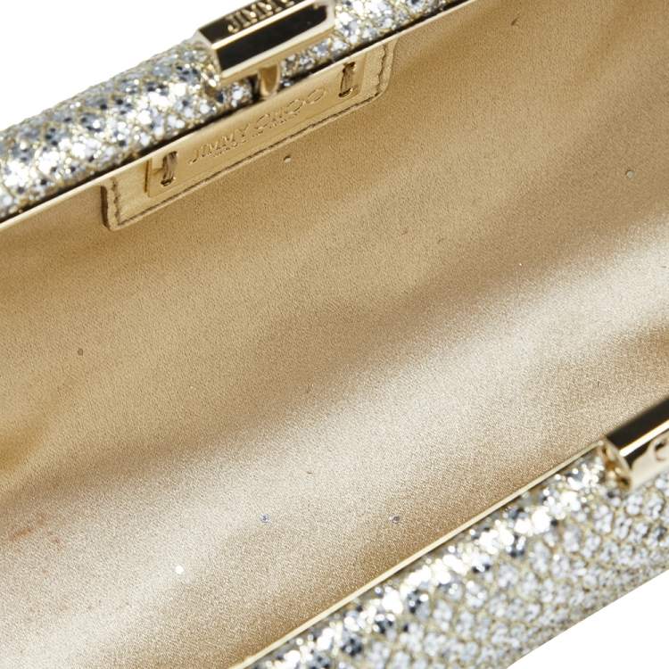 Pre Owned Jimmy Choo Silver/Gold Glitter Fabric Twill Tube Clutch