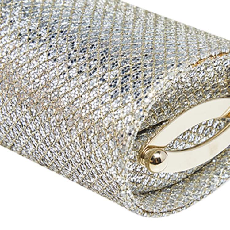 Pre Owned Jimmy Choo Silver/Gold Glitter Fabric Twill Tube Clutch