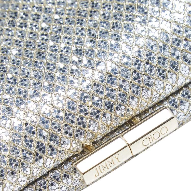 Pre Owned Jimmy Choo Silver/Gold Glitter Fabric Twill Tube Clutch