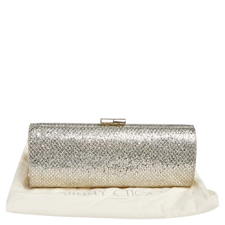 Pre Owned Jimmy Choo Silver/Gold Glitter Fabric Twill Tube Clutch