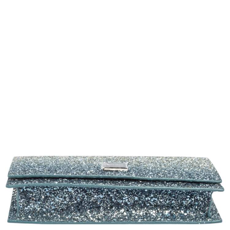 Pre Owned Jimmy Choo Blue Glitter Lilia Chain Clutch 