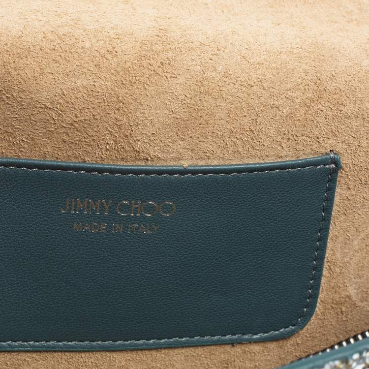 Pre Owned Jimmy Choo Blue Glitter Lilia Chain Clutch 