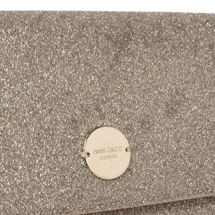 مملوكة مسبقًا Jimmy Choo Metallic Glod Glitter Florence Chain Clutch 