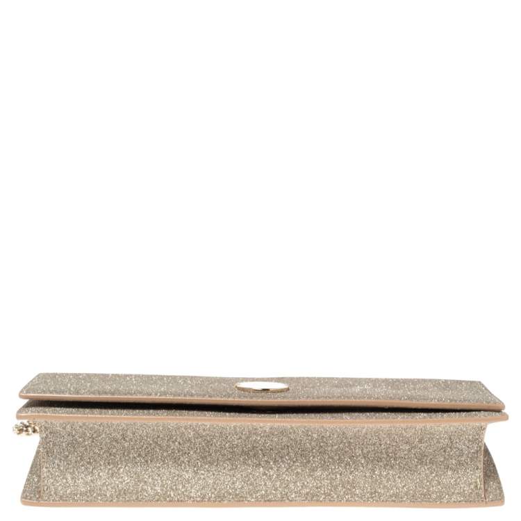 مملوكة مسبقًا Jimmy Choo Metallic Glod Glitter Florence Chain Clutch 