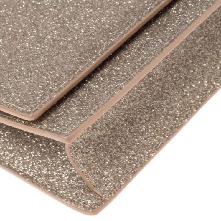 مملوكة مسبقًا Jimmy Choo Metallic Glod Glitter Florence Chain Clutch 