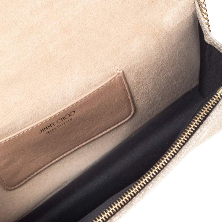 مملوكة مسبقًا Jimmy Choo Metallic Glod Glitter Florence Chain Clutch 