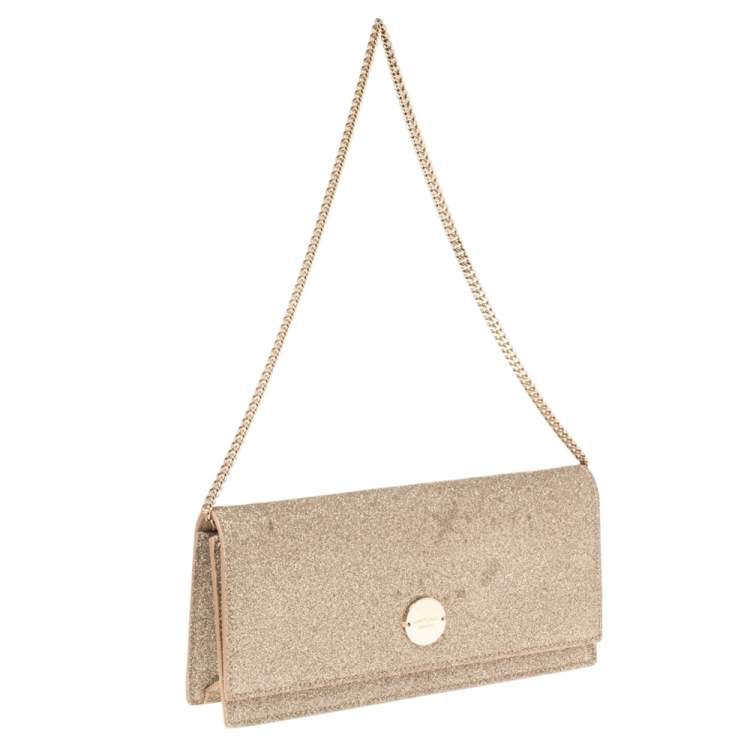 مملوكة مسبقًا Jimmy Choo Metallic Glod Glitter Florence Chain Clutch 