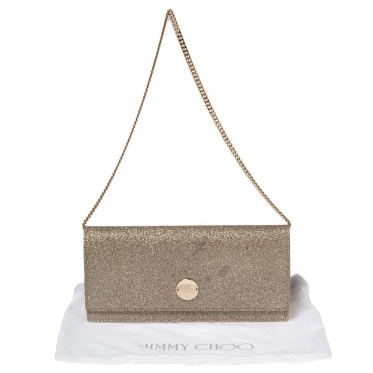مملوكة مسبقًا Jimmy Choo Metallic Glod Glitter Florence Chain Clutch 