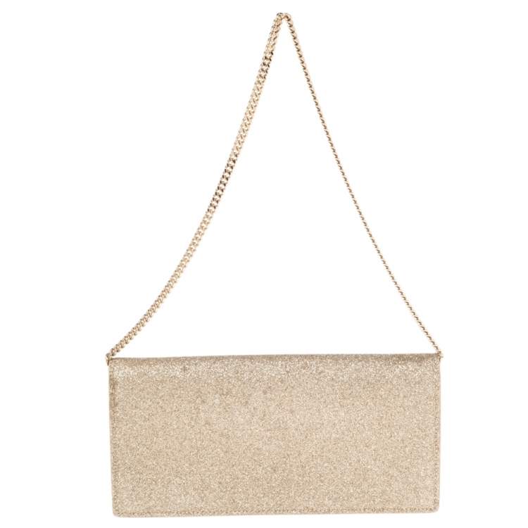 مملوكة مسبقًا Jimmy Choo Metallic Glod Glitter Florence Chain Clutch 