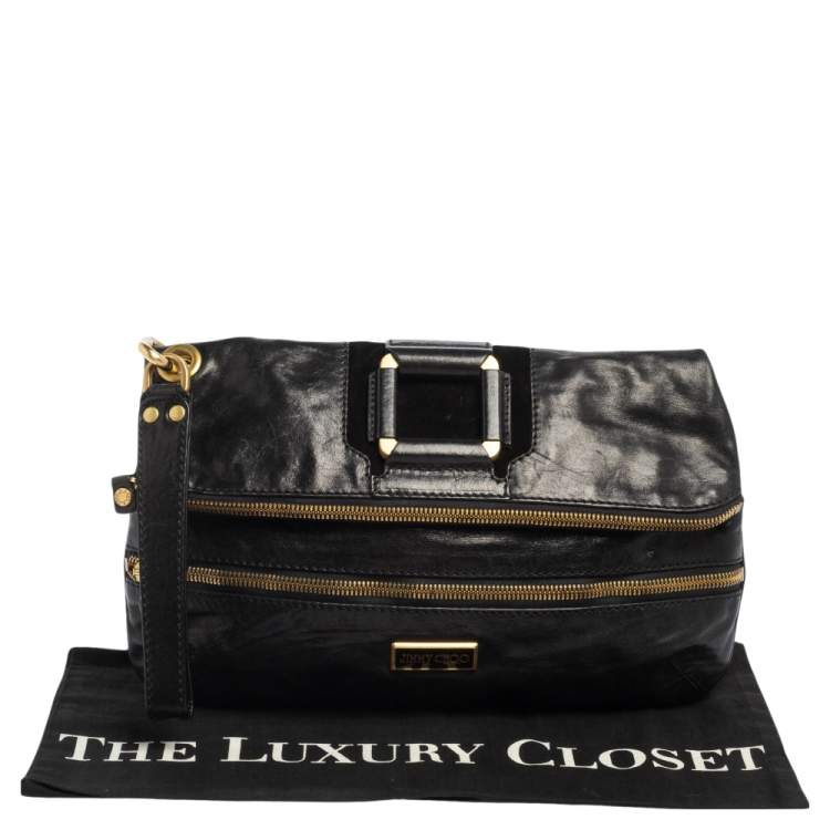 Pre Owned Jimmy Choo Black Leather Mave Foldover Clutch