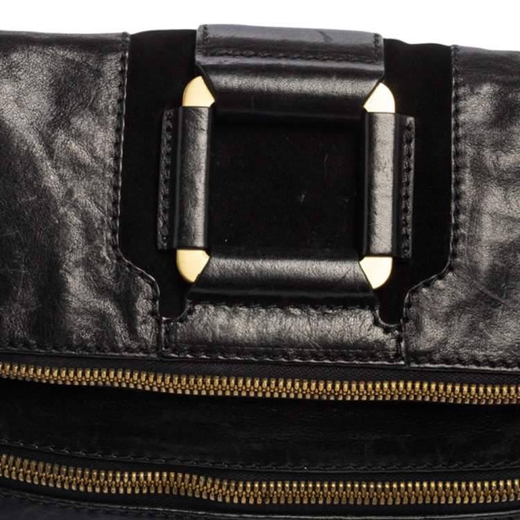 Pre Owned Jimmy Choo Black Leather Mave Foldover Clutch