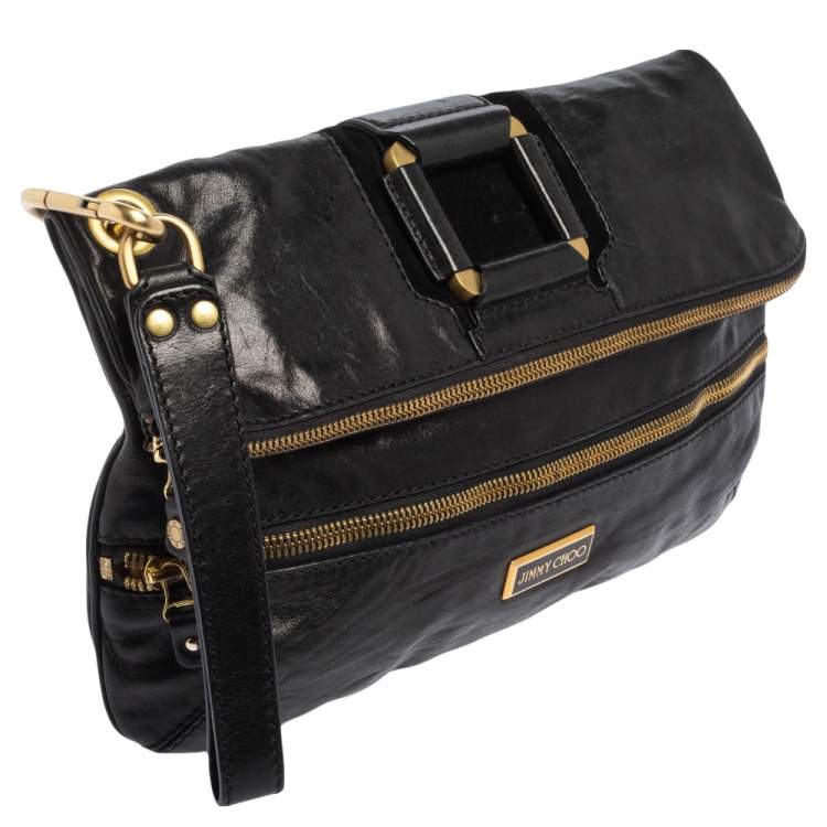 Pre Owned Jimmy Choo Black Leather Mave Foldover Clutch