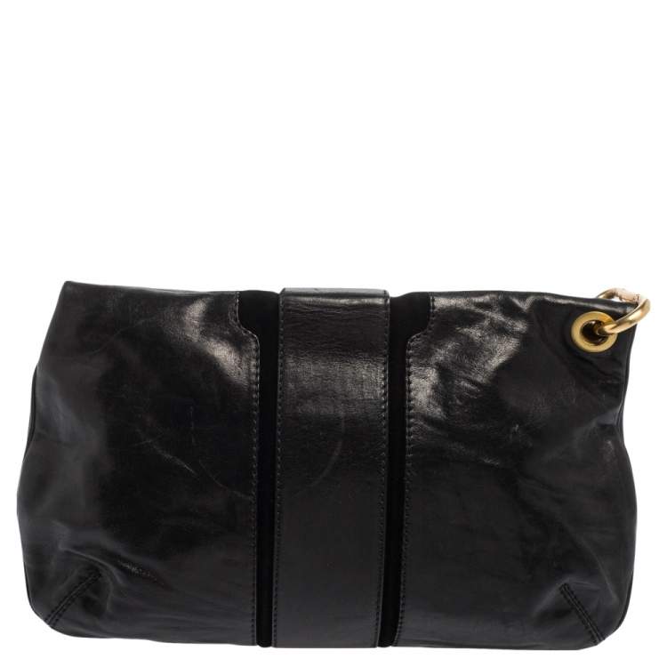 Pre Owned Jimmy Choo Black Leather Mave Foldover Clutch