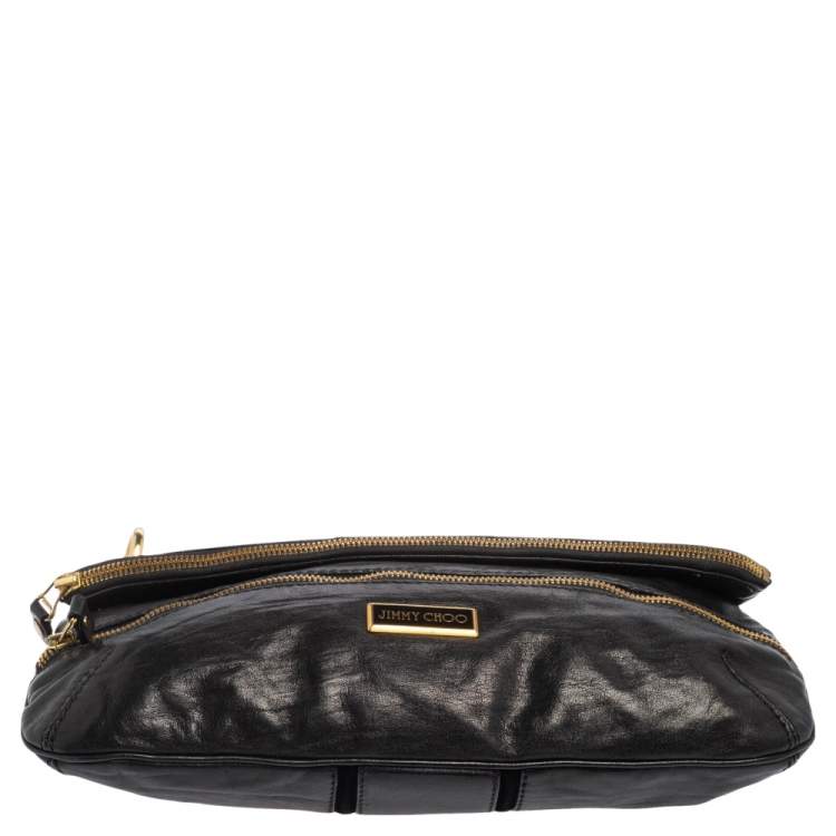 Pre Owned Jimmy Choo Black Leather Mave Foldover Clutch