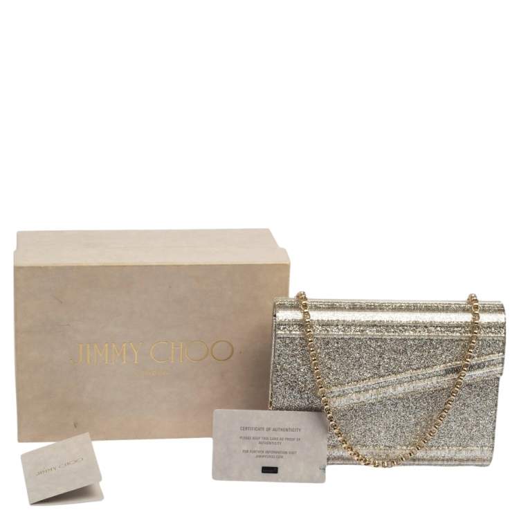 Pre Owned Jimmy Choo Metallic Champagne Glitter Acrylic And Leather Candy Chain Clutch 
