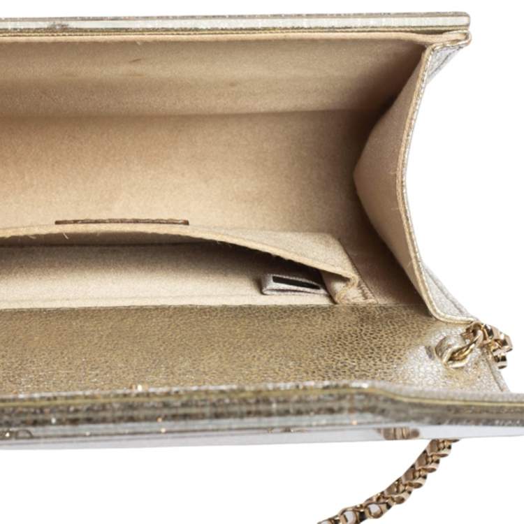 Pre Owned Jimmy Choo Metallic Champagne Glitter Acrylic And Leather Candy Chain Clutch 