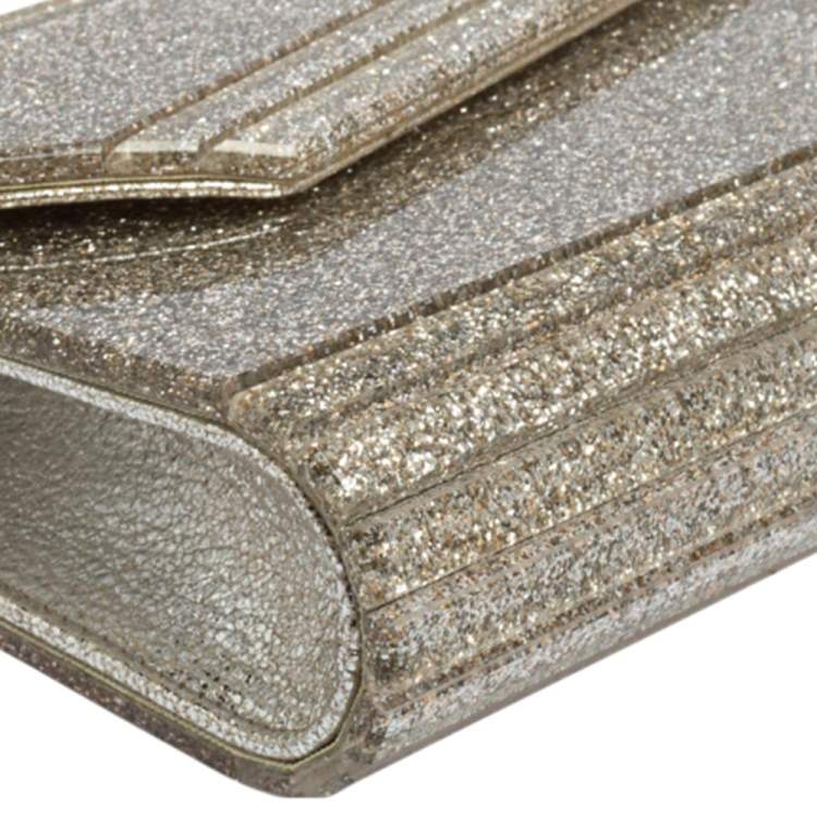 Pre Owned Jimmy Choo Metallic Champagne Glitter Acrylic And Leather Candy Chain Clutch 