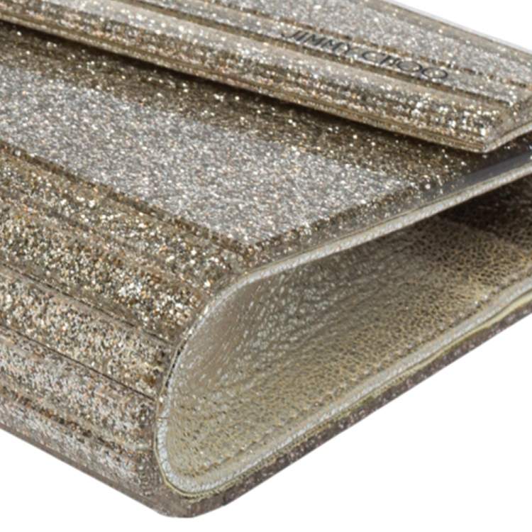 Pre Owned Jimmy Choo Metallic Champagne Glitter Acrylic And Leather Candy Chain Clutch 