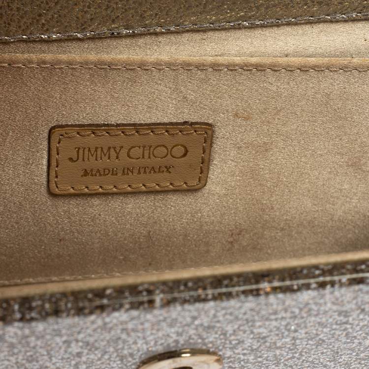 Pre Owned Jimmy Choo Metallic Champagne Glitter Acrylic And Leather Candy Chain Clutch 