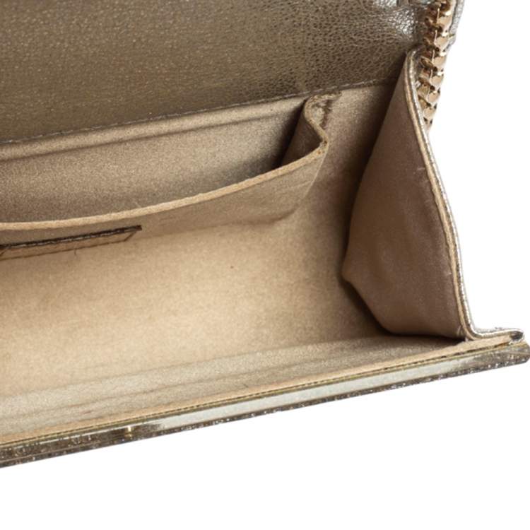 Pre Owned Jimmy Choo Metallic Champagne Glitter Acrylic And Leather Candy Chain Clutch 