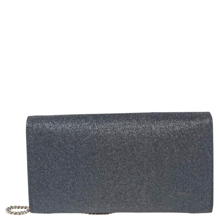 Pre Owned Jimmy Choo Blue Glitter Fabric Erica Clutch